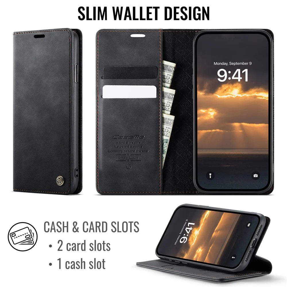 CASEME For iPhone 11 Pro Case  033 Series RFID Blocking Wallet Stand Calf Texture Leather Phone Cover - Black - 2
