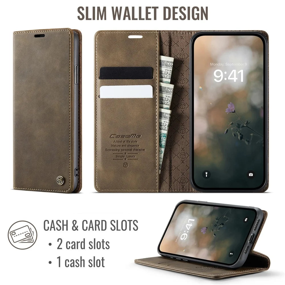 CASEME For iPhone XS 5.8 inch / iPhone X Case  033 Series RFID Blocking Wallet Stand Calf Texture Leather Phone Cover - Coffee - 2