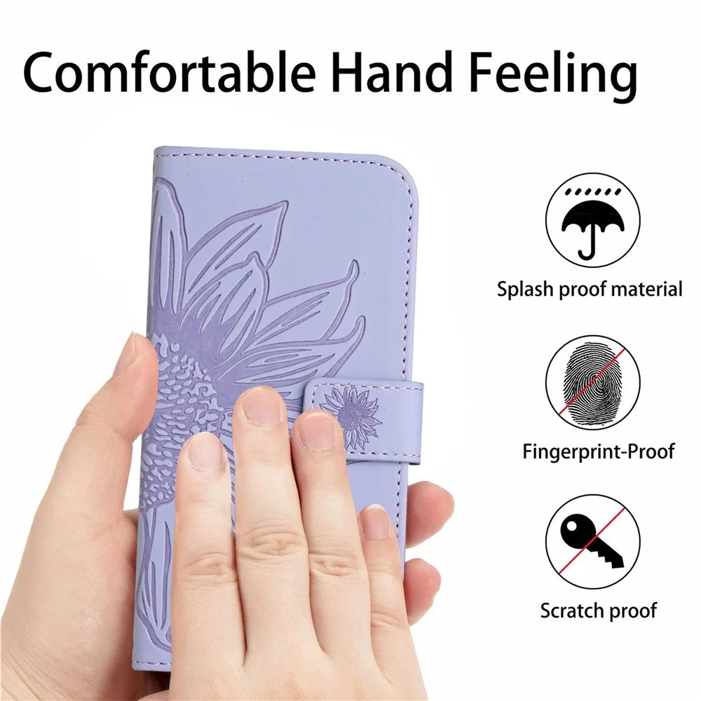 For Realme C75 5G  /  14x 5G Case Sunflower Imprint Leather Wallet Phone Cover with Wrist Strap - Light Purple - 4