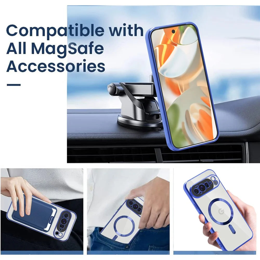 For Google Pixel 10 Pro XL Magnetic Case TPU + PC Mobile Cover with Card Bag - Sapphire - 7