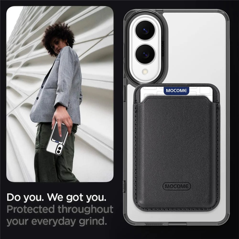 For Samsung Galaxy S25 Edge Magnetic Case TPU + PC Phone Cover with Card Bag - Transparent Black - 4