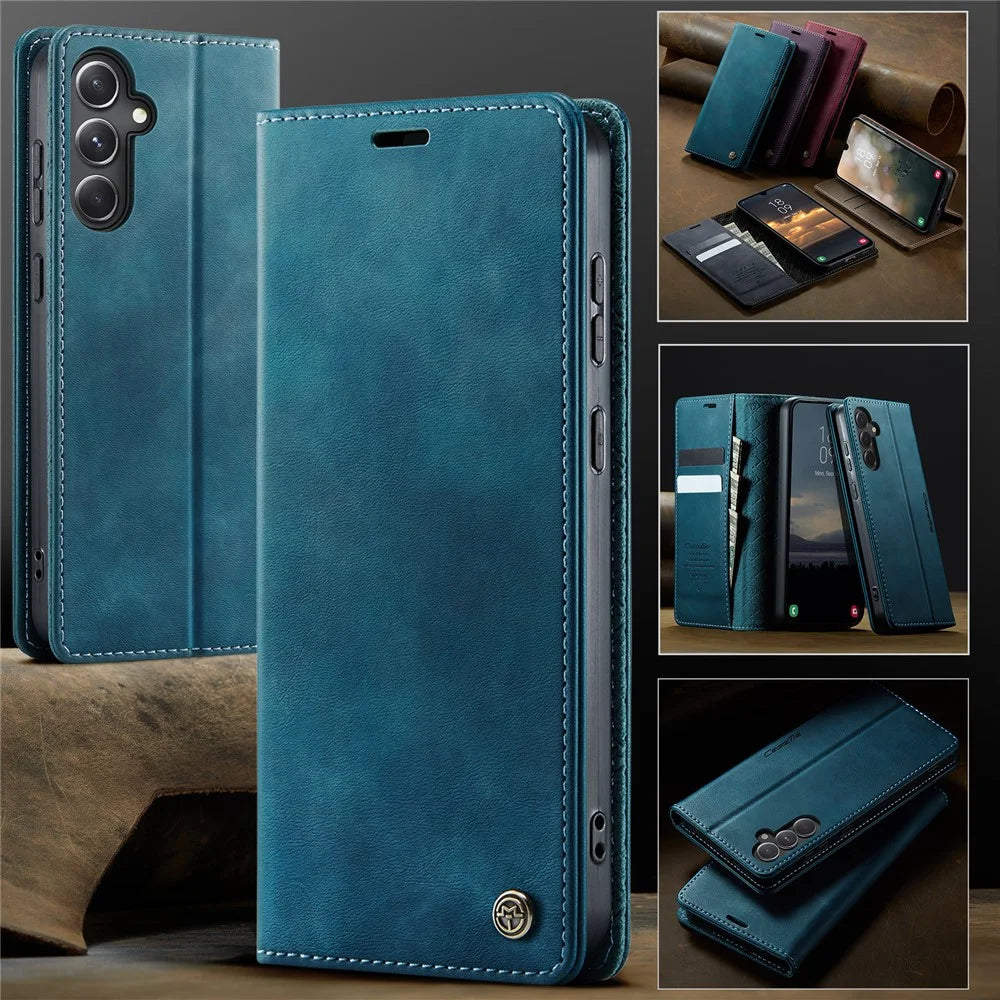 CASEME For Samsung Galaxy S23 FE Case  033 Series RFID Blocking Wallet Stand Calf Texture Leather Phone Cover - Green - 7