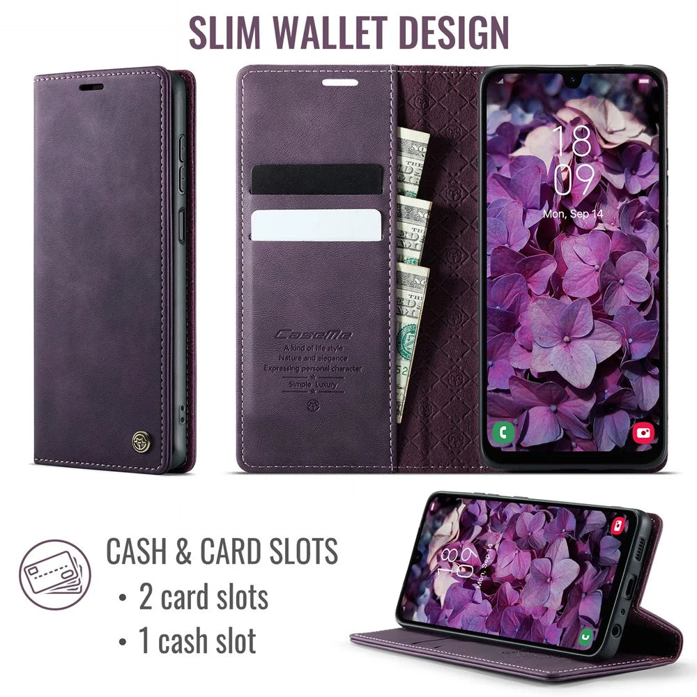CASEME For Samsung Galaxy M23 5G / Galaxy A23 4G Case  033 Series RFID Blocking Wallet Stand Calf Texture Leather Phone Cover - Purple - 2