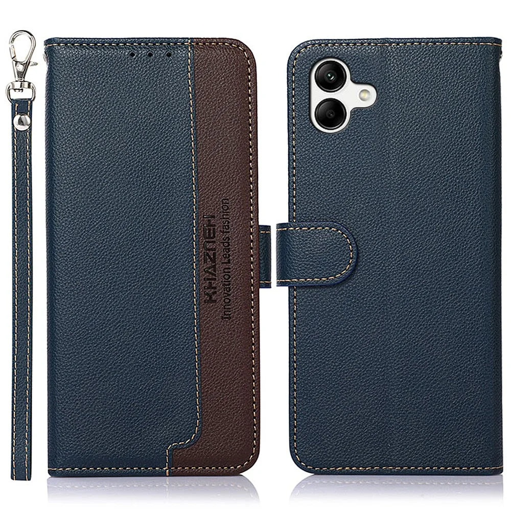 KHAZNEH For Samsung Galaxy A08 5G / A08 4G / A07 5G / A07 4G / A06 5G / A06 4G Case RFID Blocking Wallet Litchi Texture PU Leather Phone Cover - Blue - 1