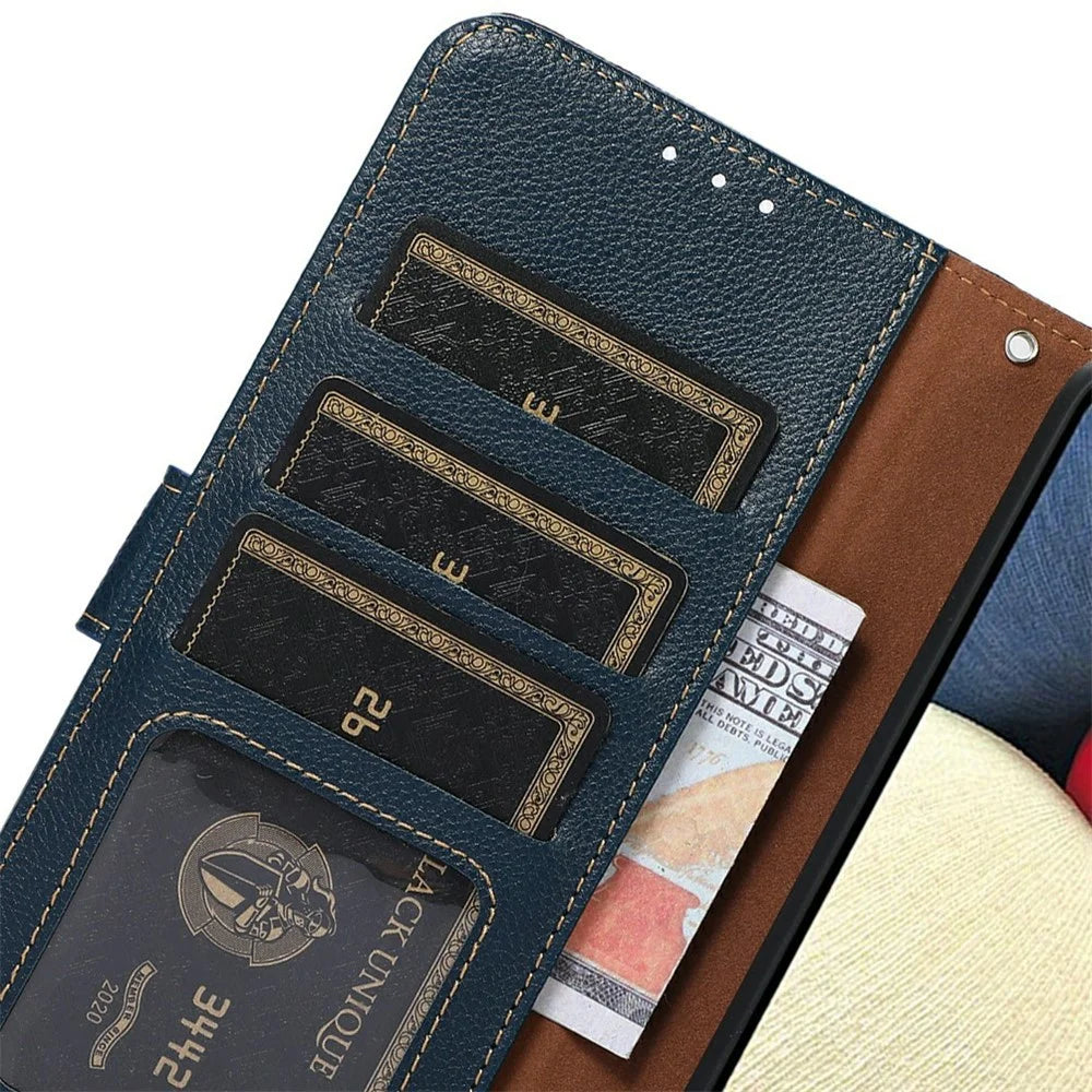KHAZNEH For Samsung Galaxy A18 5G / A18 4G / A17 5G / A17 4G / A26 5G Case RFID Blocking Wallet Litchi Texture PU Leather Phone Cover - Blue - 5