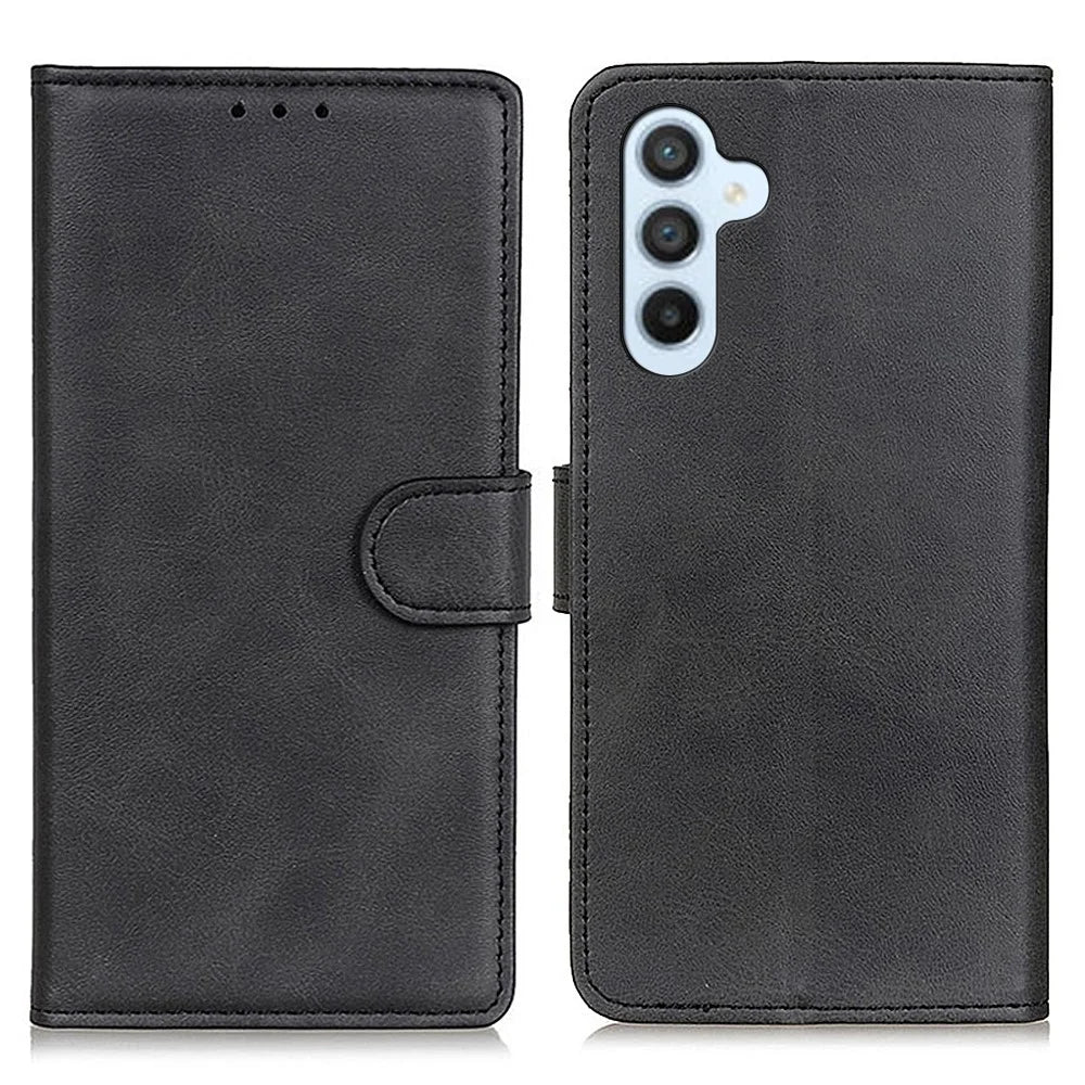For Samsung Galaxy A18 5G / A18 4G / A17 5G / A17 4G / A26 5G Case Cowhide Texture Leather Wallet Stand Phone Cover - Black - 1