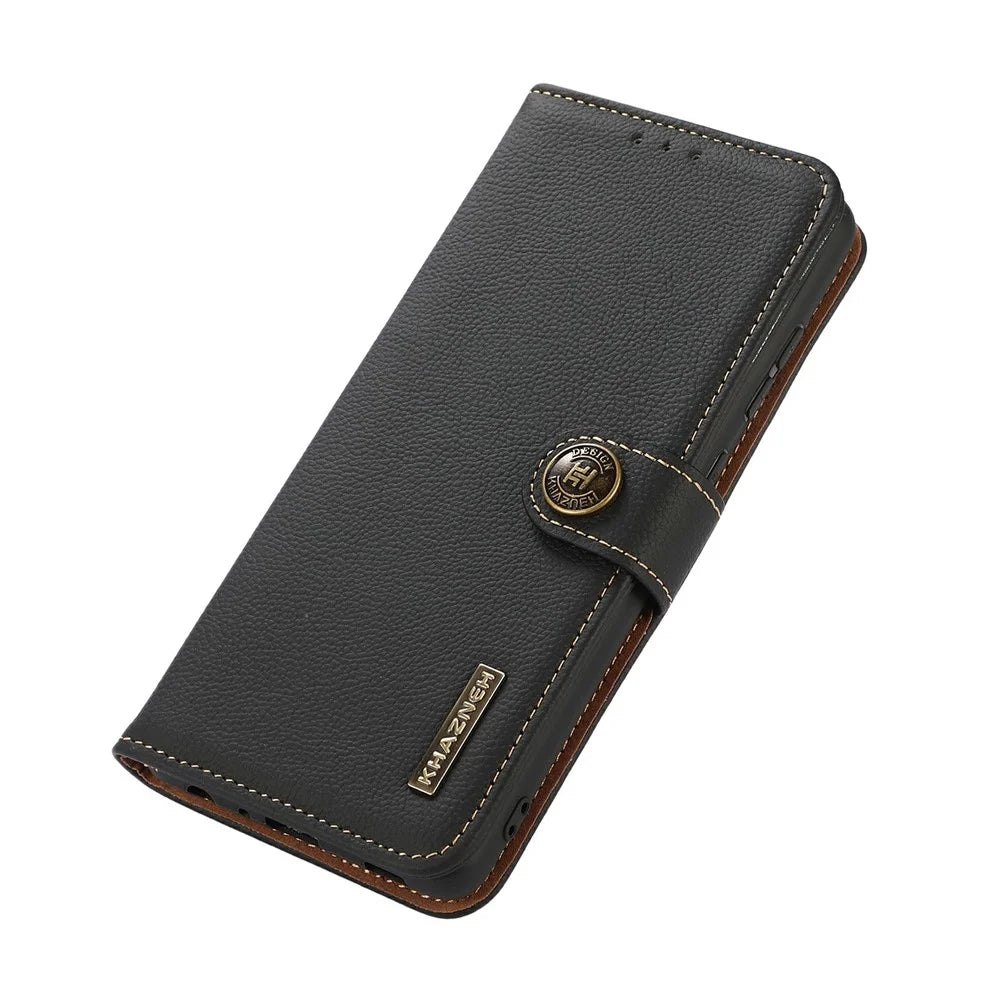 KHAZNEH for Samsung Galaxy A18 5G / A18 4G / A17 5G / A17 4G / A26 5G Case Genuine Cow Leather RFID Blocking Wallet Phone Cover - Black - 5