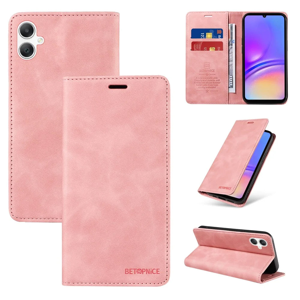 BETOPNICE For Samsung Galaxy A08 5G / A08 4G / A07 4G / A06 4G / A06 5G Case  Magnetic Closure RFID Blocking Wallet Stand Leather Phone Cover - Pink - 3