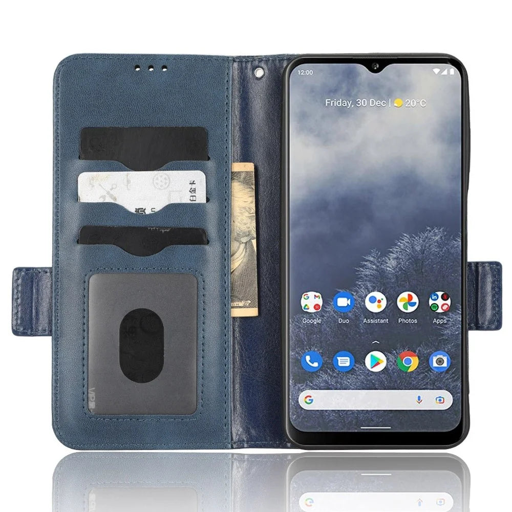 For Nokia G60 5G Imprinted Triangle Pattern PU Leather Stand Case Magnetic Closure Shockproof Phone Wallet Cover with Hand Strap - Blue - 2