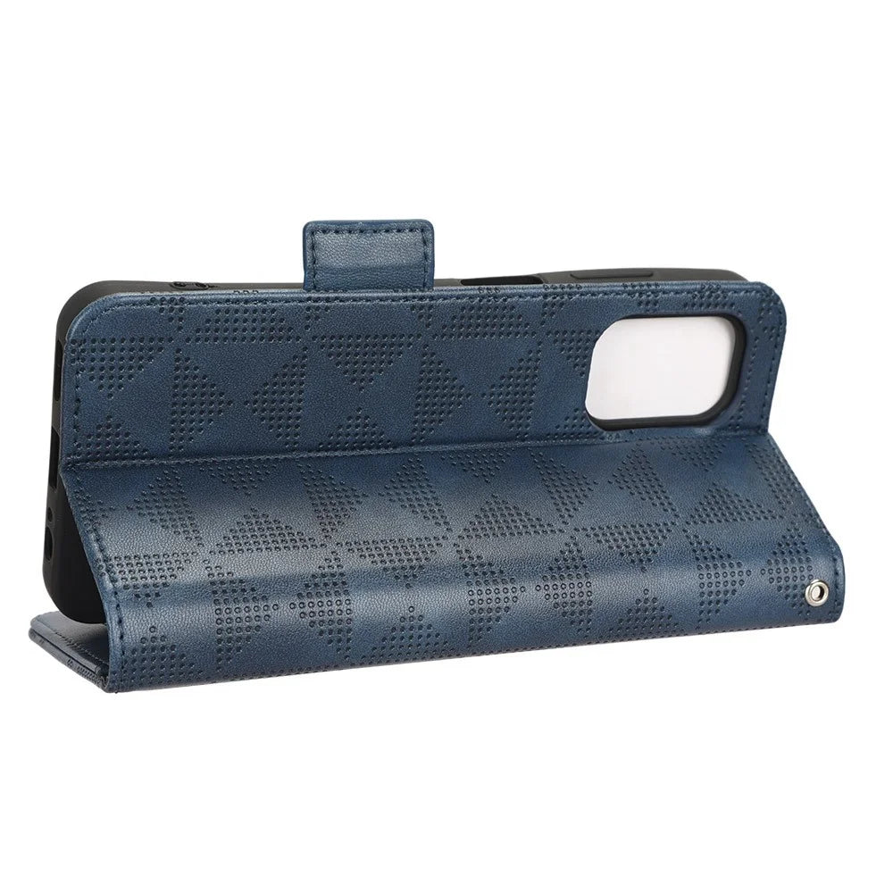For Nokia G60 5G Imprinted Triangle Pattern PU Leather Stand Case Magnetic Closure Shockproof Phone Wallet Cover with Hand Strap - Blue - 3