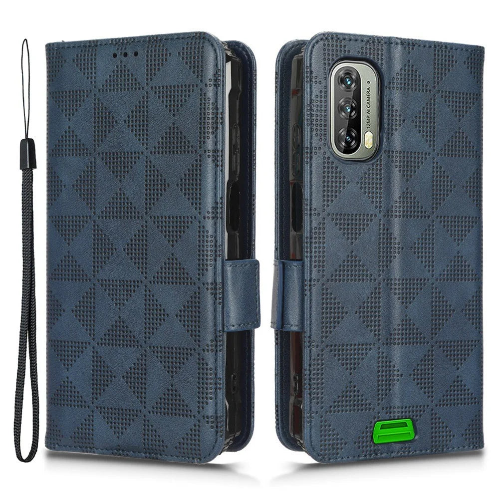 For Blackview BV7100 4G Imprinted Triangle Pattern PU Leather Stand Case Shockproof Folio Flip Phone Wallet Cover with Hand Strap - Blue - 1