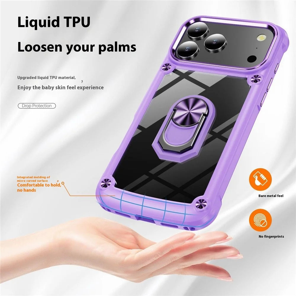 For iPhone 18 Pro / 17 Pro Case Alloy Lens Frame PC + TPU Kickstand Phone Back Cover - Purple - 6
