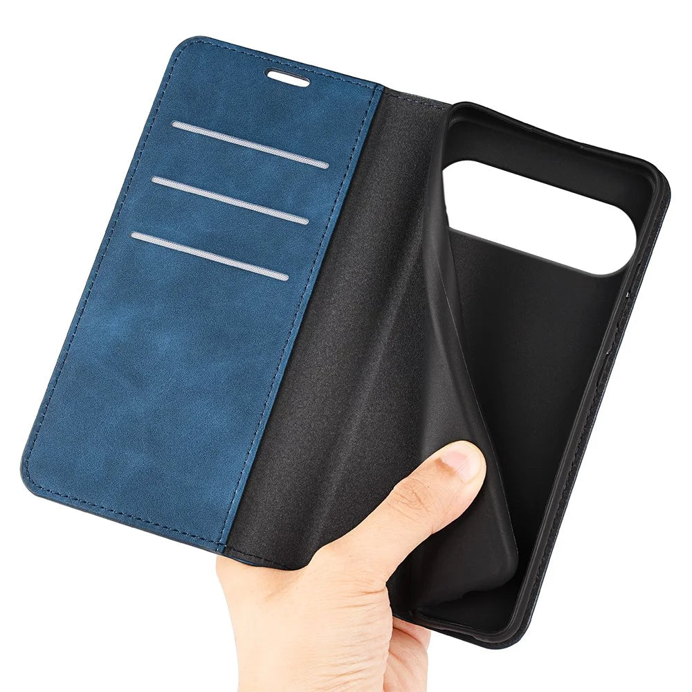 For Google Pixel 10 Pro XL Case Skin Touch Leather Wallet Phone Cover - Blue - 4