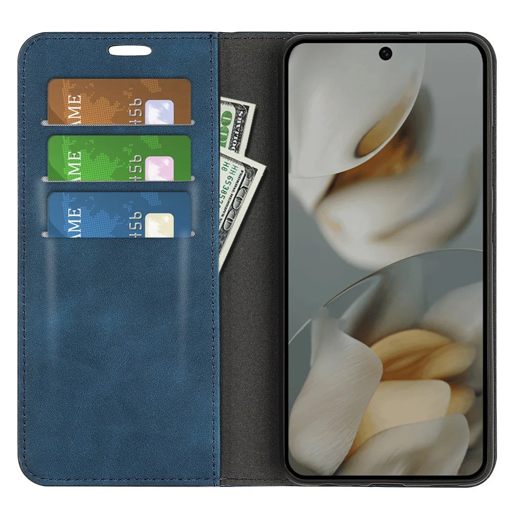 For Google Pixel 10 Pro XL Case Skin Touch Leather Wallet Phone Cover - Blue - 5