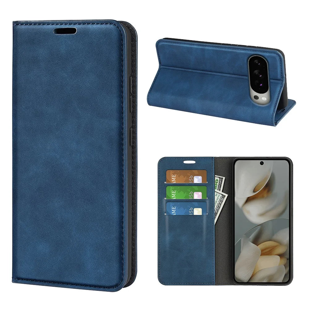 For Google Pixel 10 Pro XL Case Skin Touch Leather Wallet Phone Cover - Blue - 6