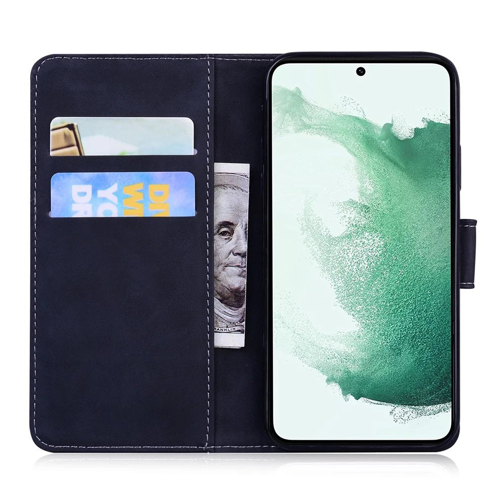 For Samsung Galaxy A14 5G / A14 4G Tiger Pattern Imprinted PU Leather Wallet All-round Protection Case Magnetic Clasp Phone Stand Cover - Black - 2