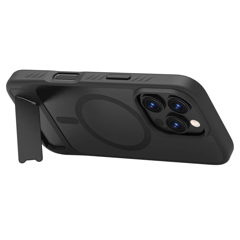 LEREACH Le-Chic Series For iPhone 16 Pro Case Compatible with MagSafe Kickstand TPU + PC Phone Cover - Black - 4