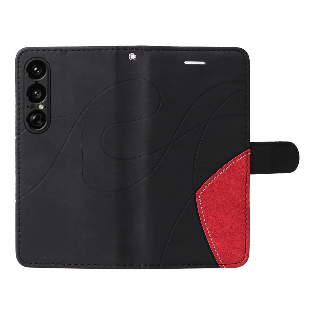 For Sony Xperia 1 VII Leather Phone Case Stand Wallet with Bi-colour Splicing Design - Black - 3