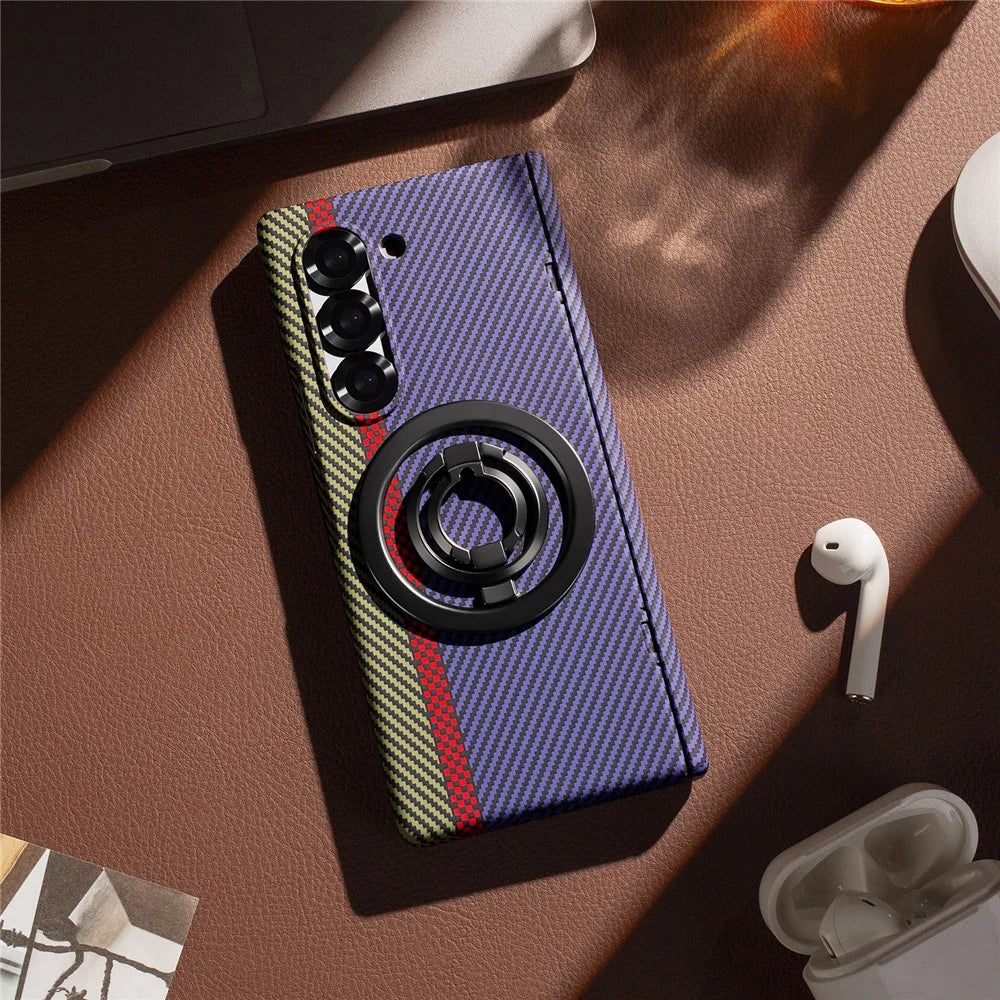 For Samsung Galaxy Z Fold6 5G Case Ring Holder Kickstand Hard PC Phone Cover with Screen Film - Purple - 2