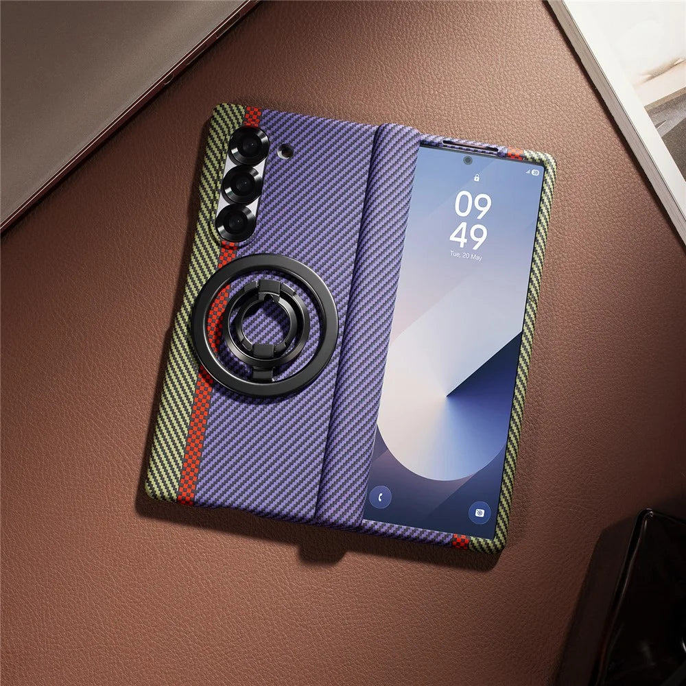 For Samsung Galaxy Z Fold6 5G Case Ring Holder Kickstand Hard PC Phone Cover with Screen Film - Purple - 3