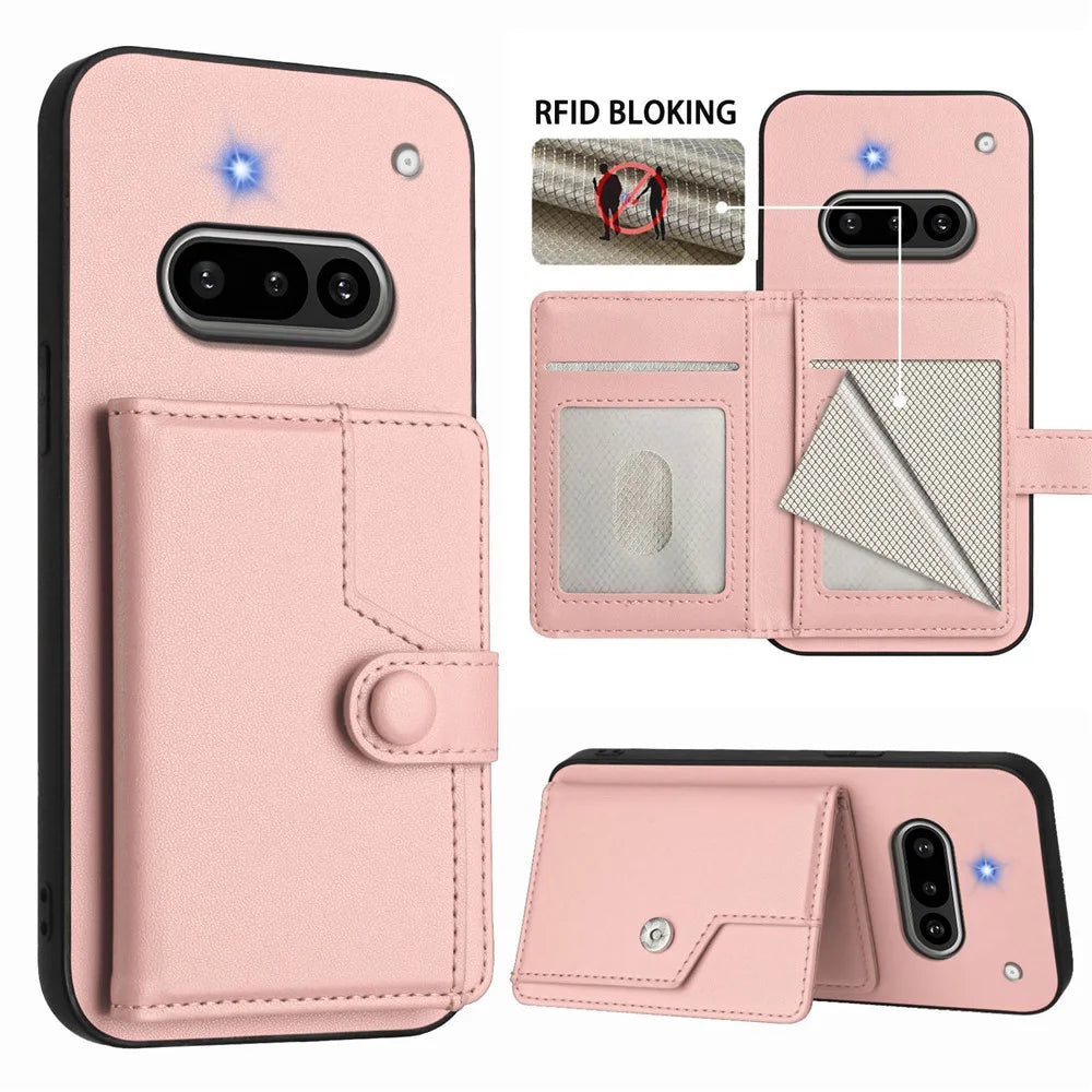For Nothing Phone (3a) Case RFID Blocking Card Holder Kickstand TPU + PU Leather Phone Back Cover - Rose Gold - 3