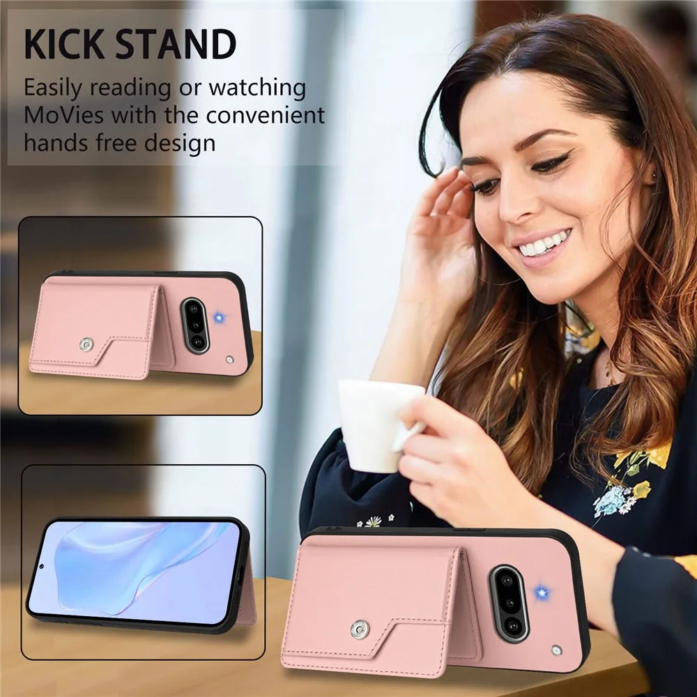 For Nothing Phone (3a) Case RFID Blocking Card Holder Kickstand TPU + PU Leather Phone Back Cover - Rose Gold - 7