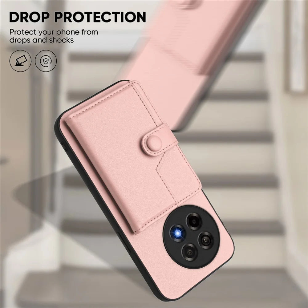 For OnePlus Ace 5 Pro 5G / OnePlus 13R 5G / OnePlus Ace 5 5G Case RFID Blocking Card Holder Kickstand TPU + PU Leather Phone Back Cover - Rose Gold - 5