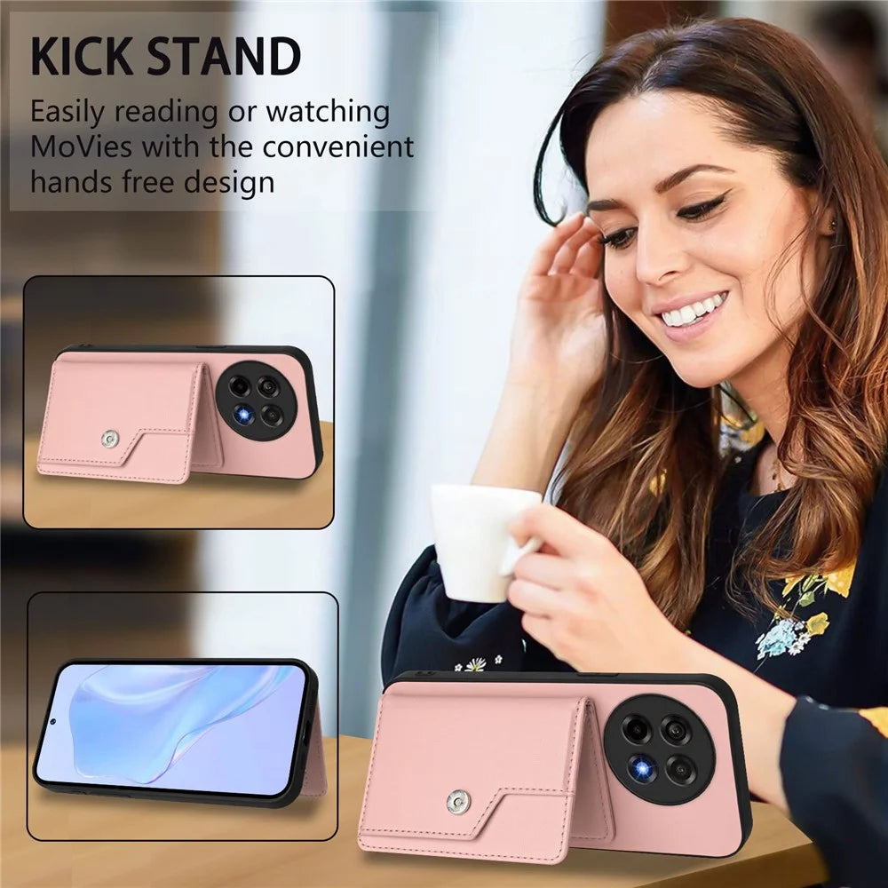 For OnePlus Ace 5 Pro 5G / OnePlus 13R 5G / OnePlus Ace 5 5G Case RFID Blocking Card Holder Kickstand TPU + PU Leather Phone Back Cover - Rose Gold - 7