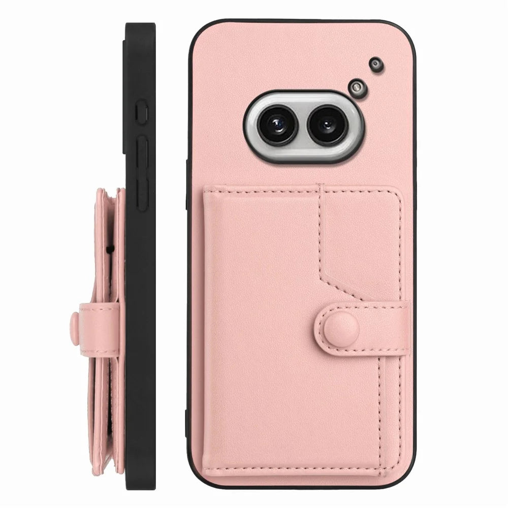 For Nothing Phone (2a) Case RFID Blocking Card Holder Kickstand TPU + PU Leather Phone Back Cover - Rose Gold - 2