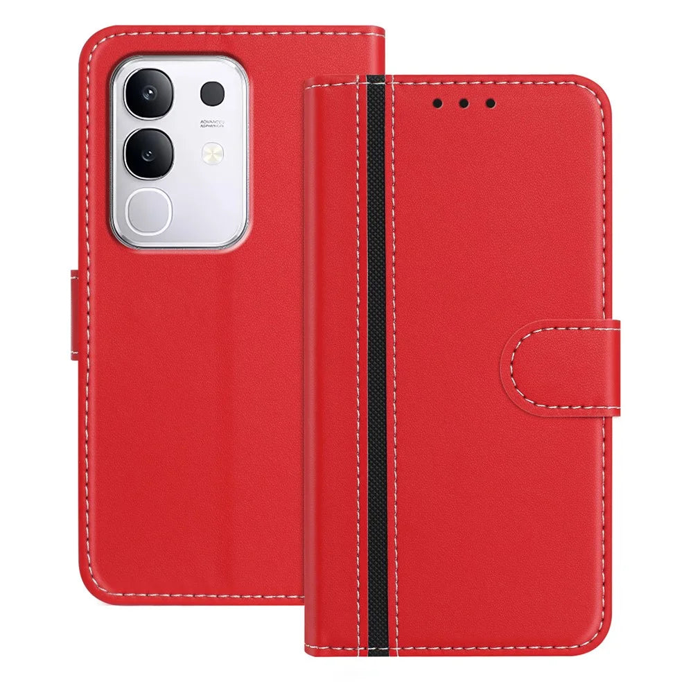For vivo Y29 4G Phone Cases Wallet Stand Color Splicing Leather Cover with Magnetic Clasp - Red - 1