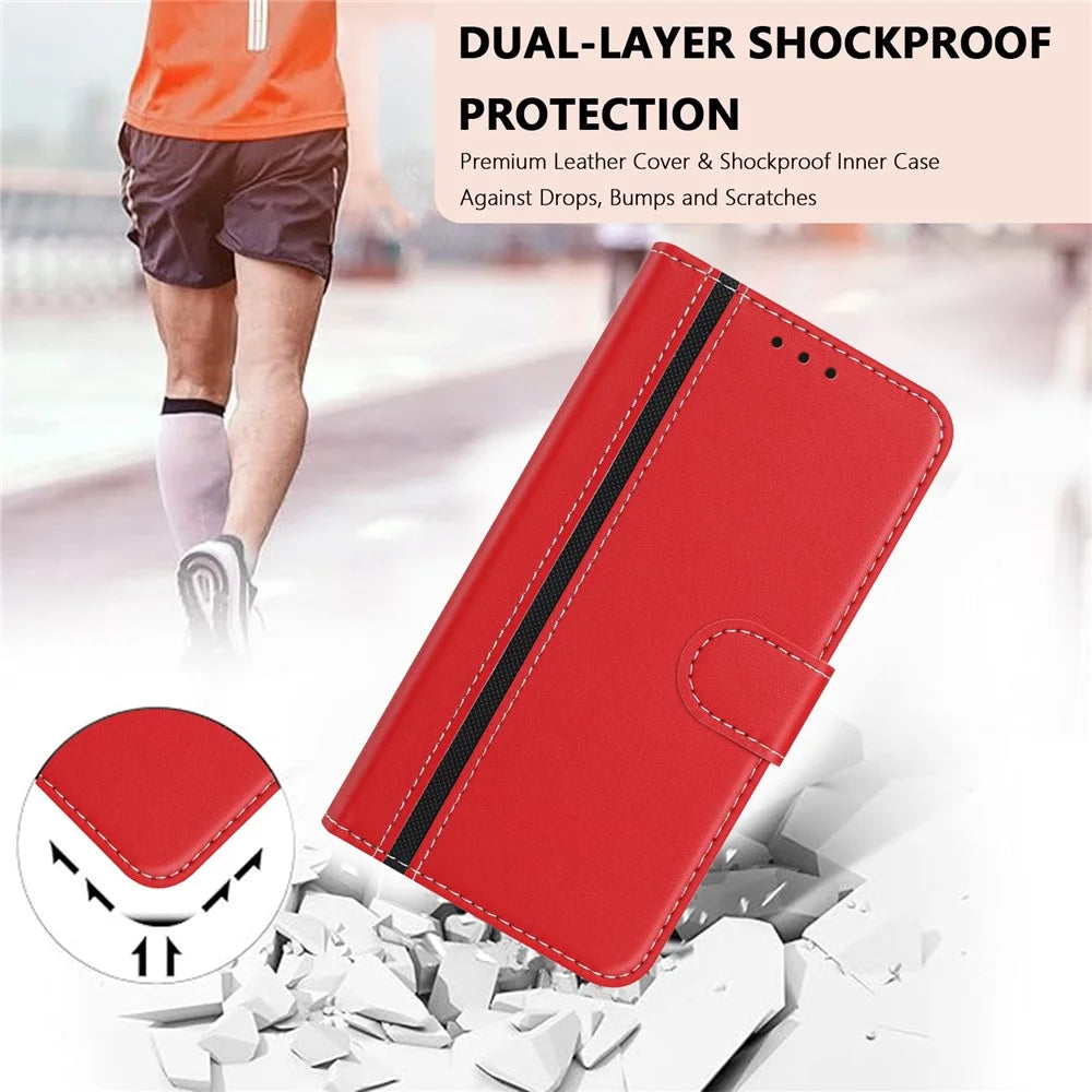 For vivo Y29 4G Phone Cases Wallet Stand Color Splicing Leather Cover with Magnetic Clasp - Red - 3