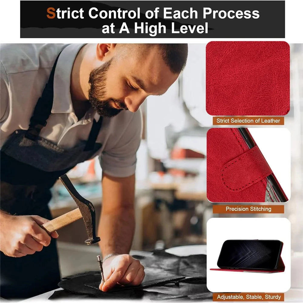 For Samsung Galaxy A15 4G Leather Case Triangle Patchwork Wallet Stand Shockproof Phone Cover - Red - 5