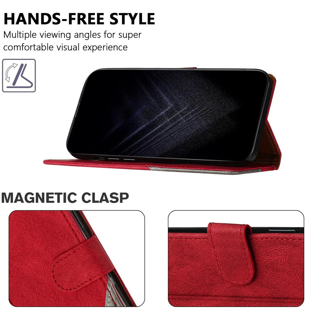 For Google Pixel 9 Leather Case Triangle Patchwork Wallet Stand Shockproof Phone Cover - Red - 3
