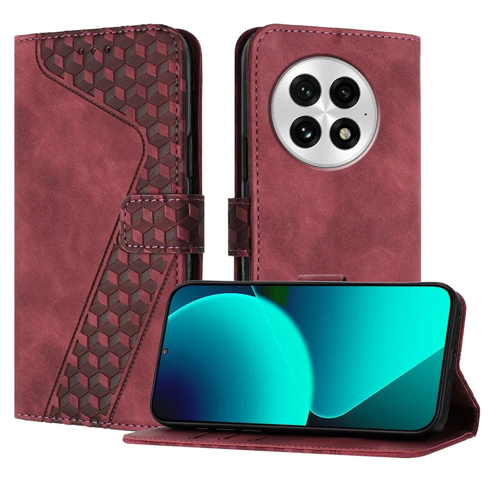 For OnePlus 13 Leather Case 7-Shaped Pattern Wallet Stand Shockproof Phone Cover - Brown - 1