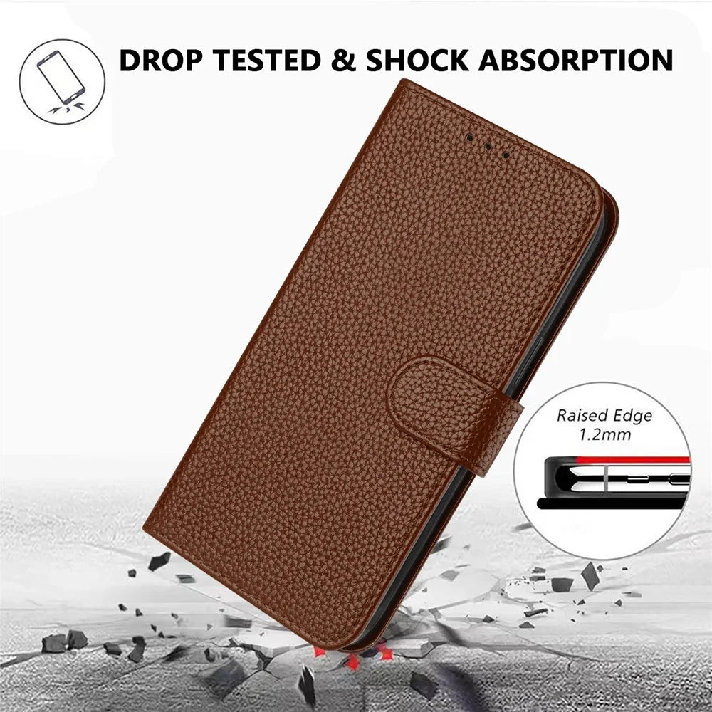 For iPhone 16 Leather Case Litchi Texture Wallet Stand Anti Drop Phone Cover with Wrist Strap - Brown - 6