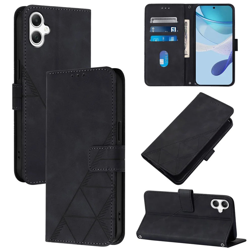 For Samsung Galaxy A06 4G Leather Case with Hand Strap Wallet Stand Phone Cover - Black - 3
