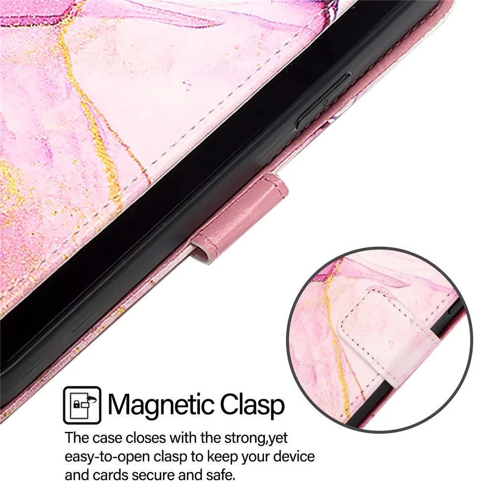 For Samsung Galaxy Xcover7 Case with Strap Marble Pattern Leather Phone Cover Card Holder - Pink / Purple / Gold LS001 - 2