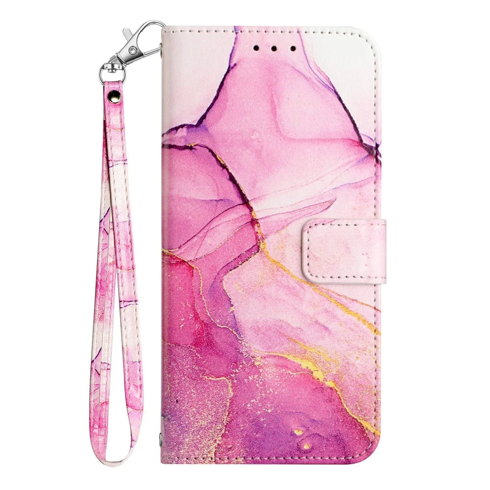 For Samsung Galaxy Xcover7 Case with Strap Marble Pattern Leather Phone Cover Card Holder - Pink / Purple / Gold LS001 - 3