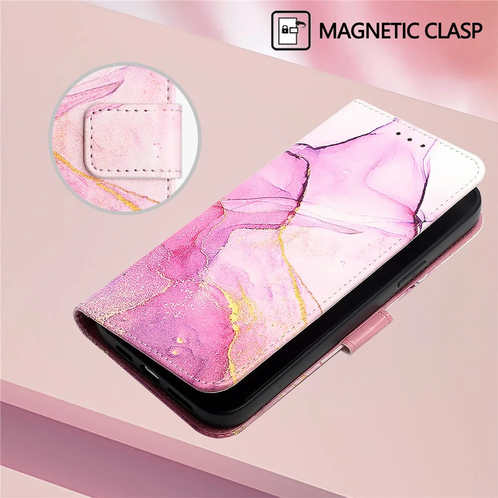 For Samsung Galaxy Xcover7 Case with Strap Marble Pattern Leather Phone Cover Card Holder - Pink / Purple / Gold LS001 - 7