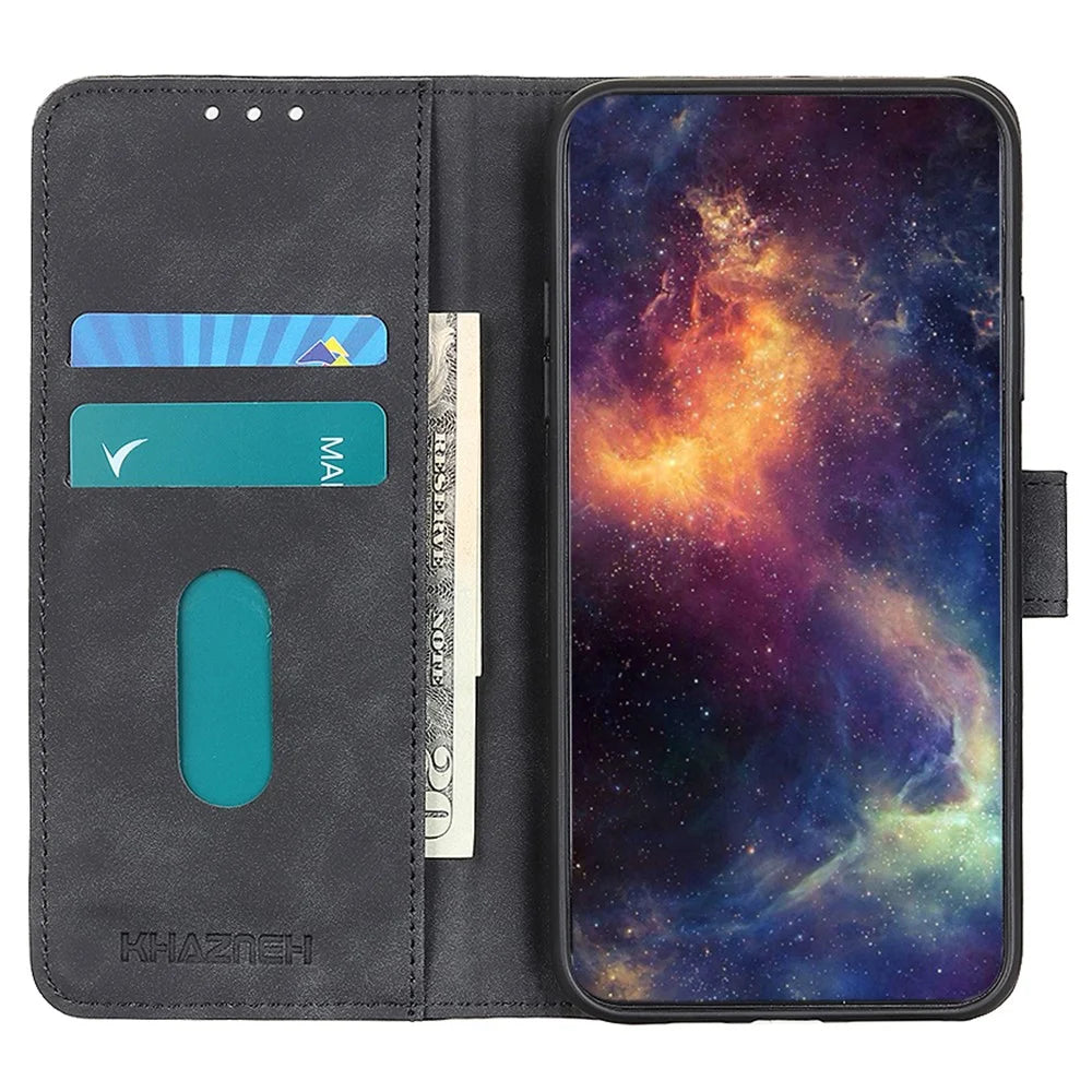 KHAZNEH PU Leather Case For Samsung Galaxy A18 5G / A18 4G / A17 5G / A17 4G / A26 5G Retro Texture Phone Cover - Black - 3