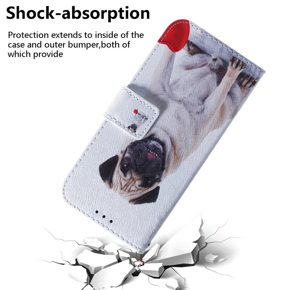 For Samsung Galaxy A14 5G / A14 4G Magnetic Closure PU Leather Pattern Printing Flip Cover Wallet Stand Folio Phone Case Shell - Pug - 5