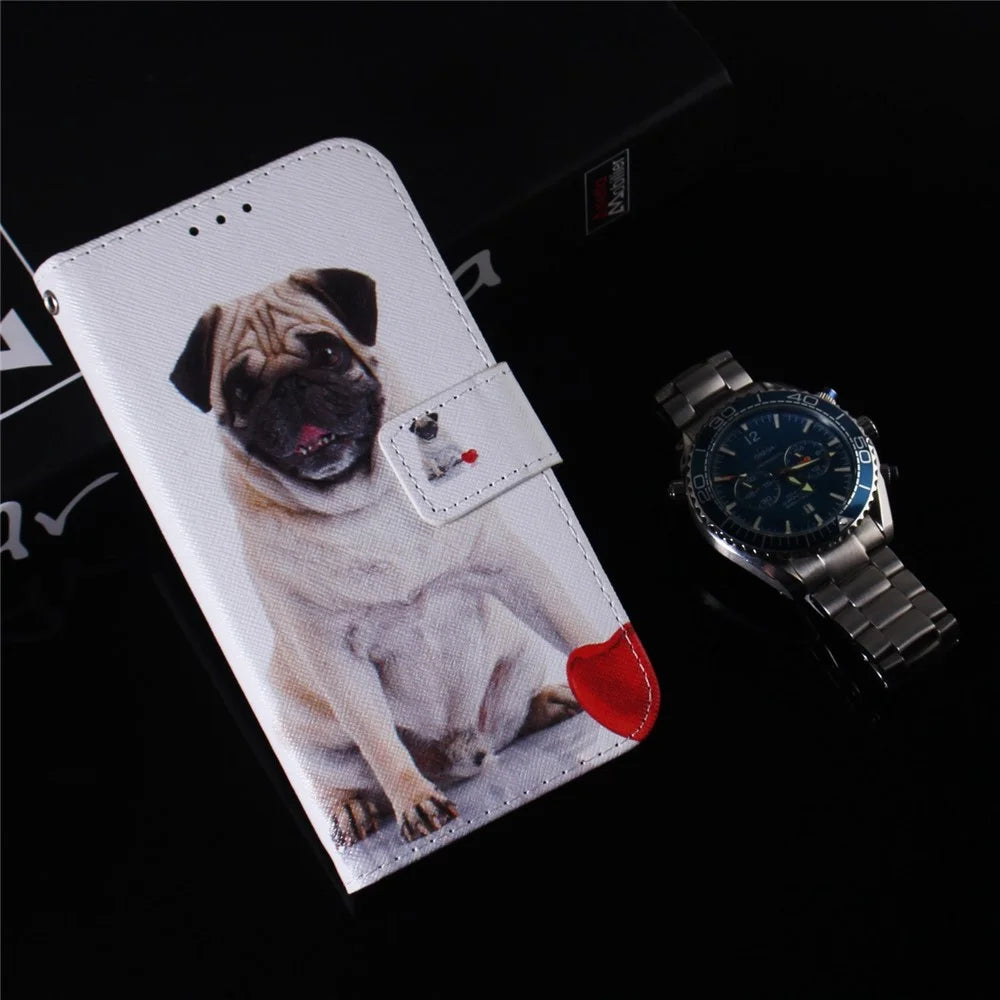 For Samsung Galaxy A14 5G / A14 4G Magnetic Closure PU Leather Pattern Printing Flip Cover Wallet Stand Folio Phone Case Shell - Pug - 6