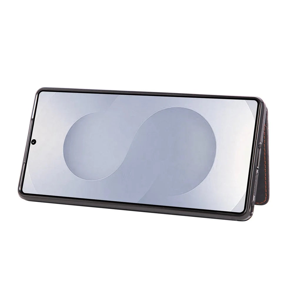 For Samsung Galaxy S25 Ultra Case Card Holder Kickstand Leather + TPU Phone Cover with Ring Holder - Black - 6