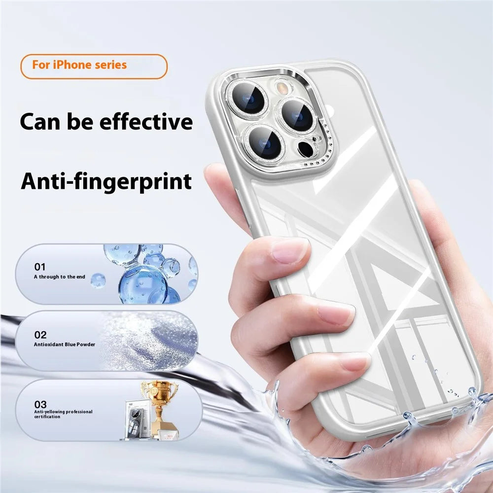 For iPhone 16 Pro Case PC + TPU Clear Phone Cover with Glitter Camera Lens Film - Titanium Gold - 4
