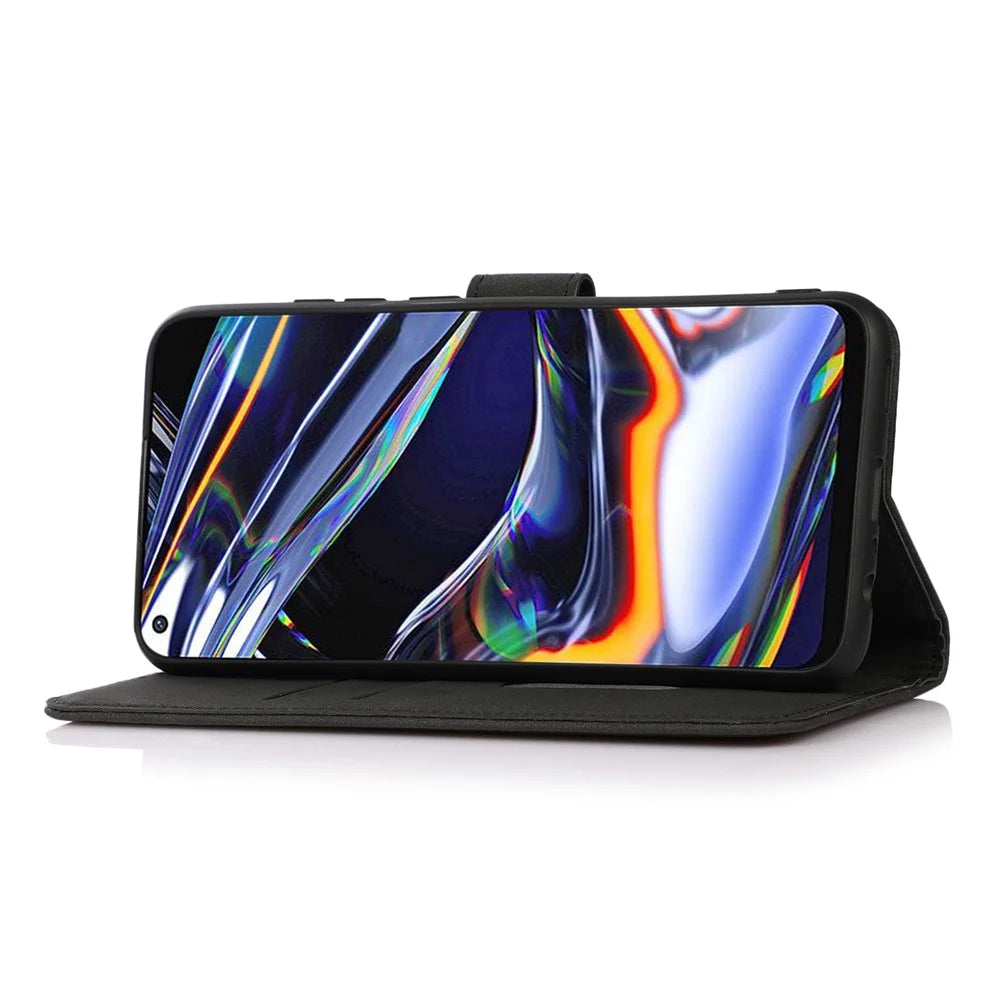 KHAZNEH For Samsung Galaxy S23 Drop-proof Textured PU Leather Phone Case Magnetic Clasp Foldable Stand Mobile Phone Wallet Cover - Black - 2