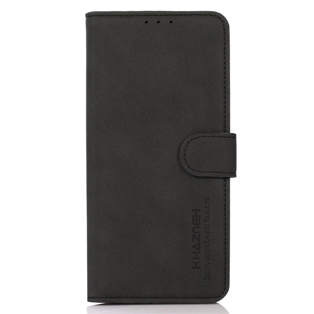 KHAZNEH For Samsung Galaxy S23 Drop-proof Textured PU Leather Phone Case Magnetic Clasp Foldable Stand Mobile Phone Wallet Cover - Black - 6