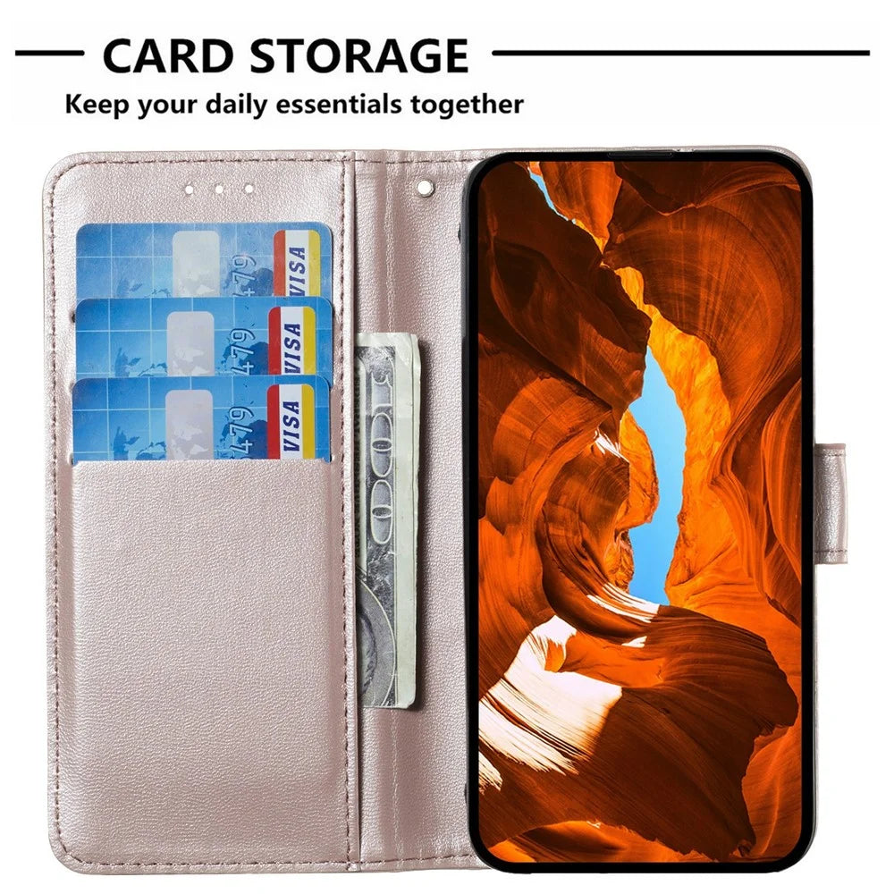 For iPhone 18 Pro / 17 Pro Case PU Leather Flip Phone Cover Wallet Card Slot Holder - Rose Gold - 3