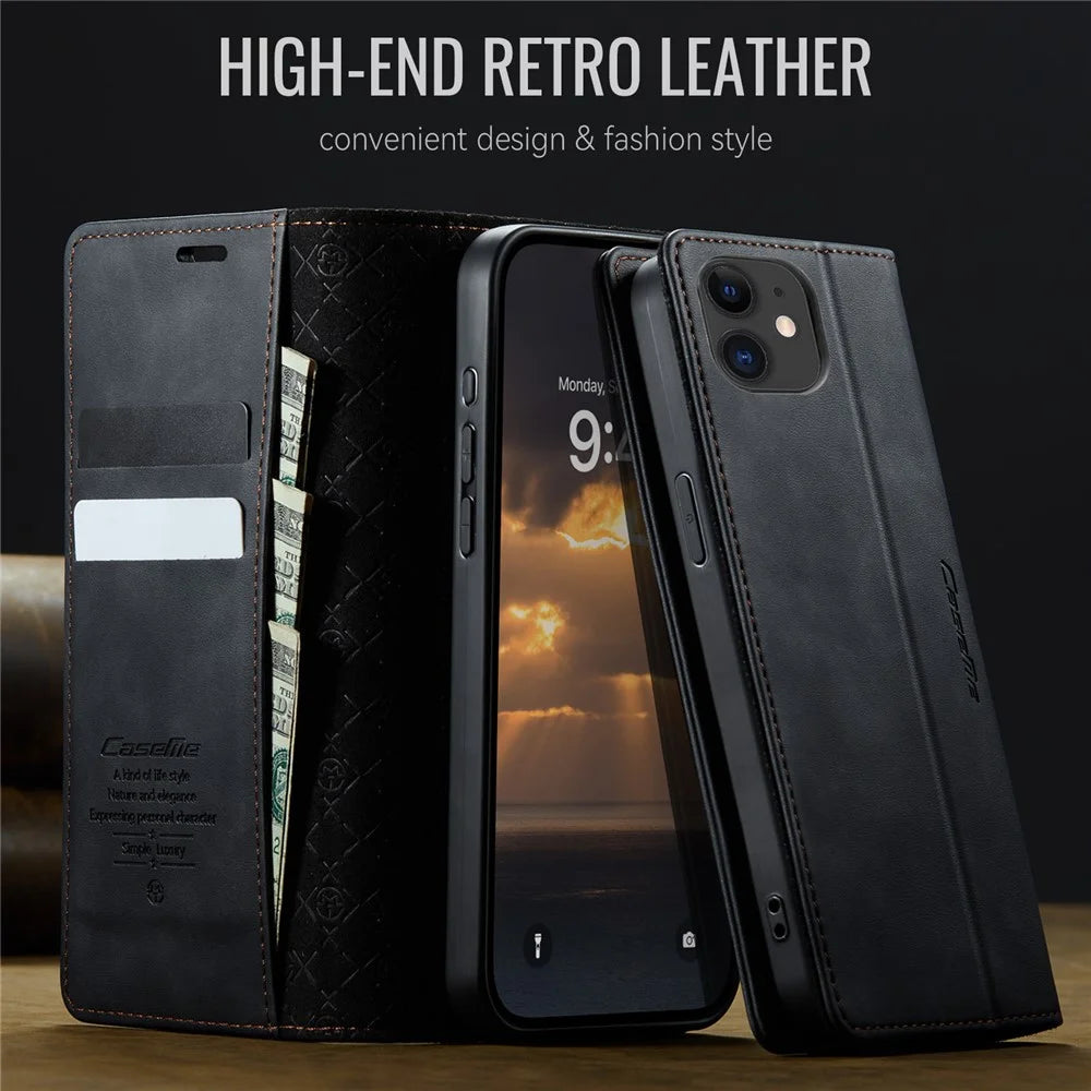 CASEME For iPhone 12 mini 5.4 inch Case  033 Series RFID Blocking Wallet Stand Calf Texture Leather Phone Cover - Black - 4