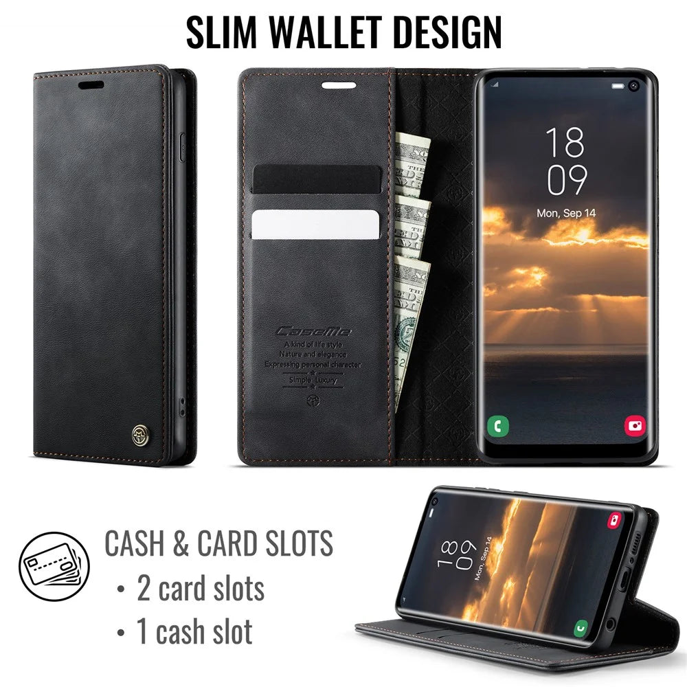 CASEME For Samsung Galaxy S10 Plus Case  033 Series RFID Blocking Wallet Stand Calf Texture Leather Phone Cover - Black - 2