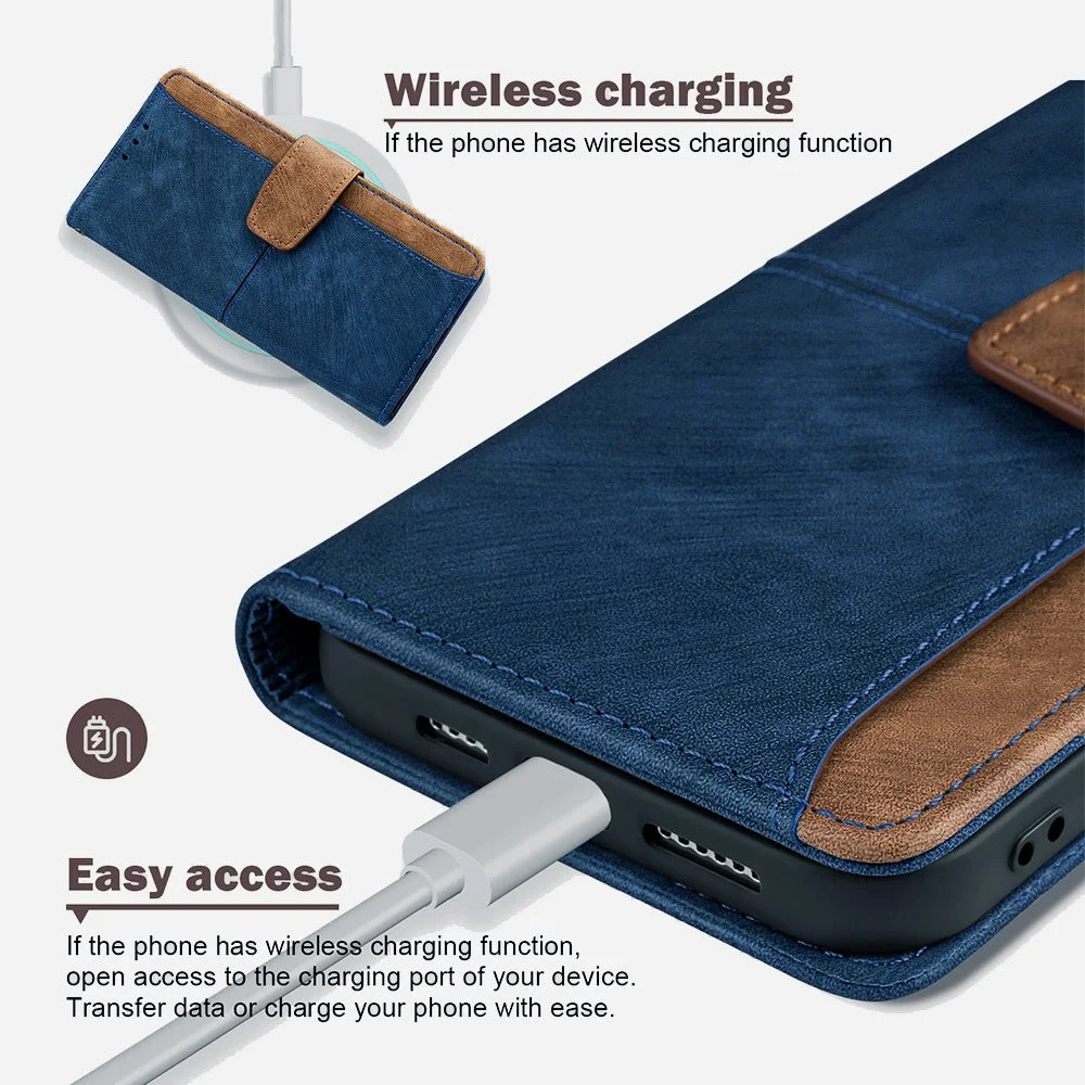For Samsung Galaxy S23 Ultra Case RFID Blocking Color Splicing PU Leather Wallet Phone Cover - Blue - 5